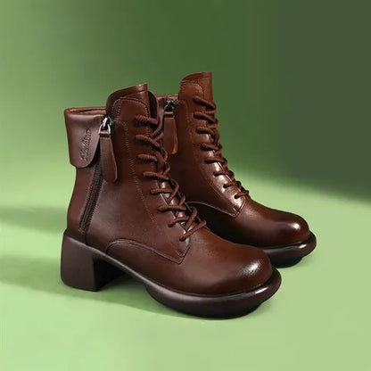 Botas ortopédicas de couro vintage de salto baixo