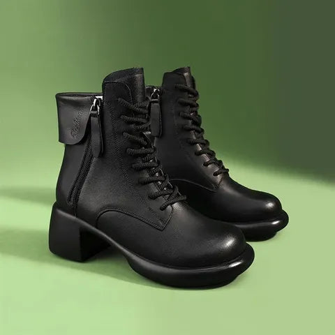 Botas ortopédicas de couro vintage de salto baixo