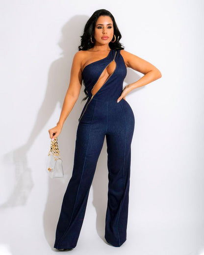 Zipper Detail Denim Jumpsuit