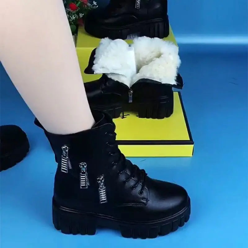 💥Novo estilo de inverno💥Botas curtas femininas de couro de veludo grosso e sola grossa