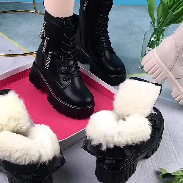 💥Novo estilo de inverno💥Botas curtas femininas de couro de veludo grosso e sola grossa